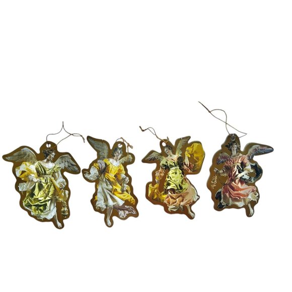 Unknown Other - Baroque Angel Ornament Set Of 4 - Gold & Multicolor Design 5" Tall Hanging Decor